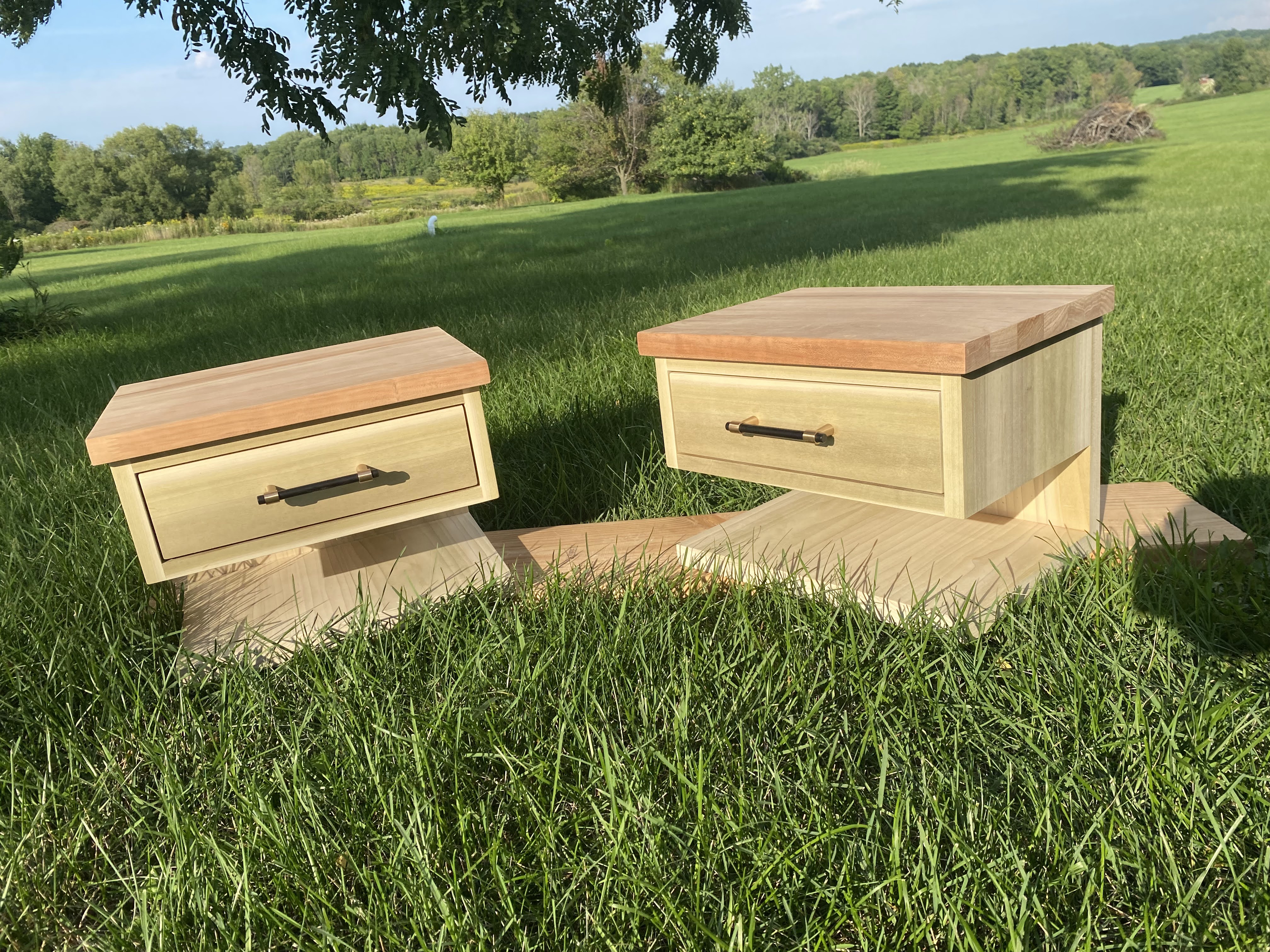 Modern Floating Cherry Nightstands